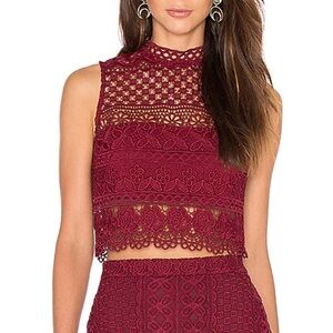 Bardot calista Burgundy sleeveless Lace Crop Top